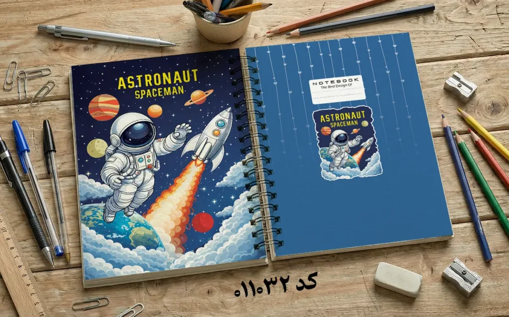 دانلود طرح لایه باز جلد دفتر مشق فضانورد کد 011032