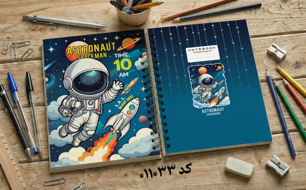 دانلود طرح لایه باز جلد دفتر مشق فضانورد کد 011033